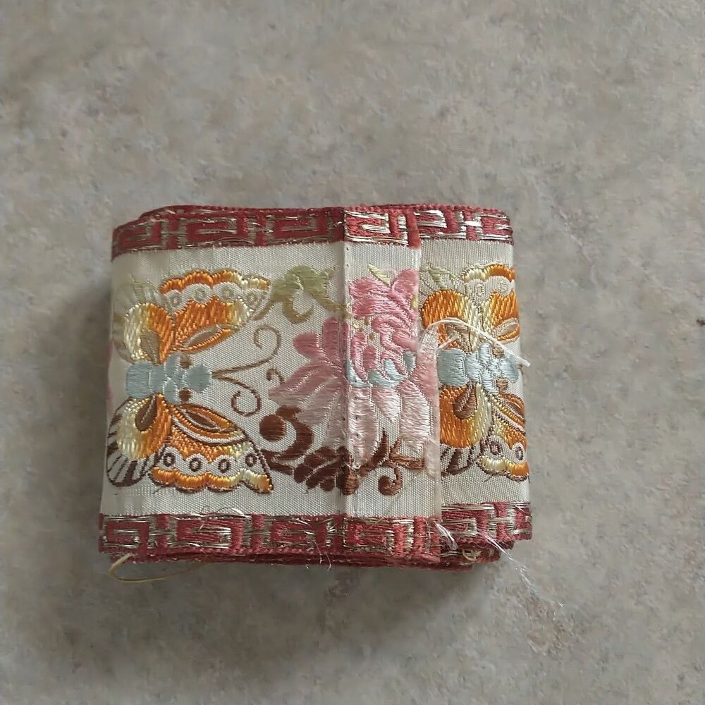 Vtg Jacquard Embroidered Ribbon Trim Floral Butterfly Embroidered 2.5x58"
